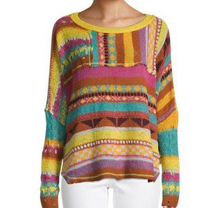 NWT Free People December Skies Patchwork Open Knit Sweater Poncho Sz Small $168